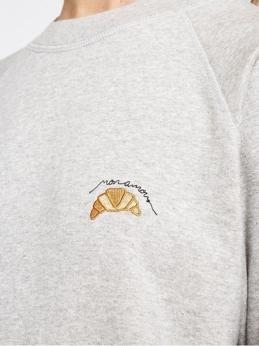 GANNI Light Heather Gray Crewneck with Croissant